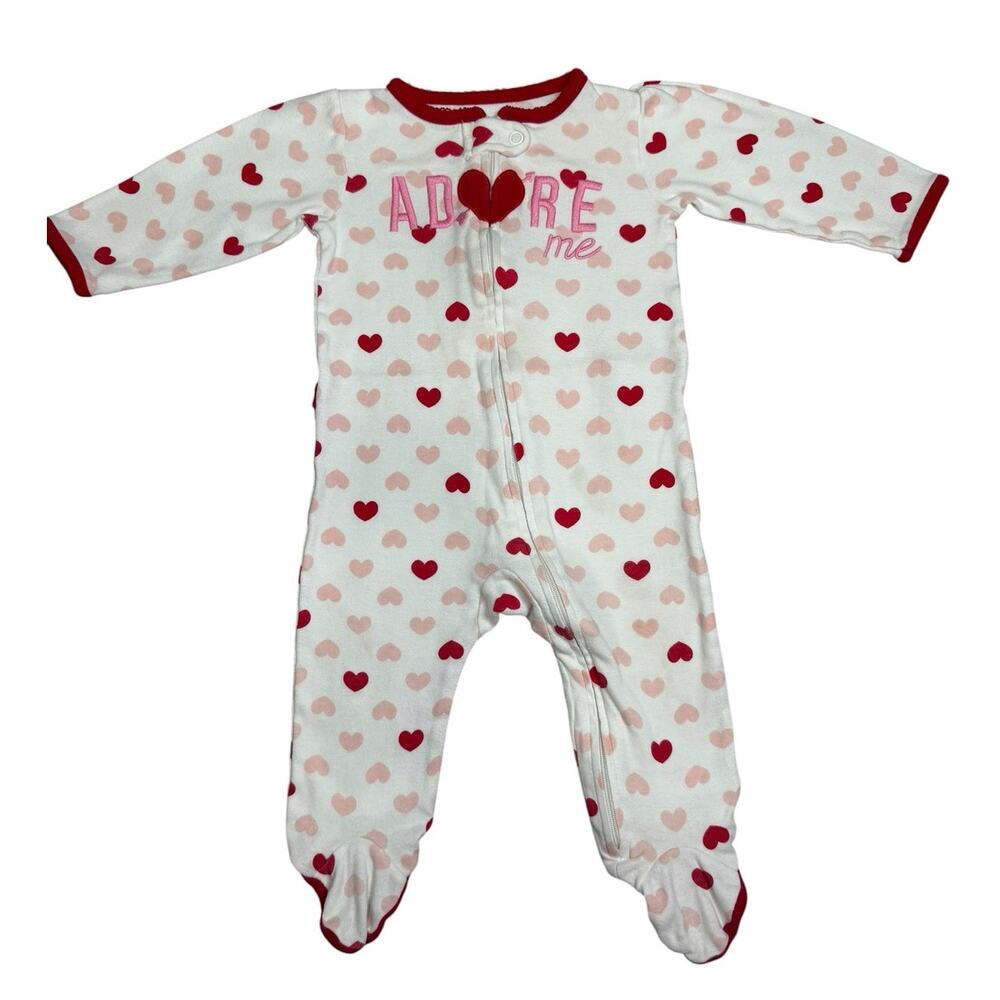 Carters Footie Sleeper Pajamas Baby Girl Hearts White Red 9 Months